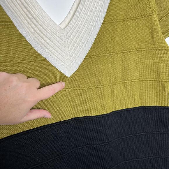 New York & Co Knit Dress Womens 2XL Green Black Colorblock Deep V Short Sleeve - Picture 11 of 13